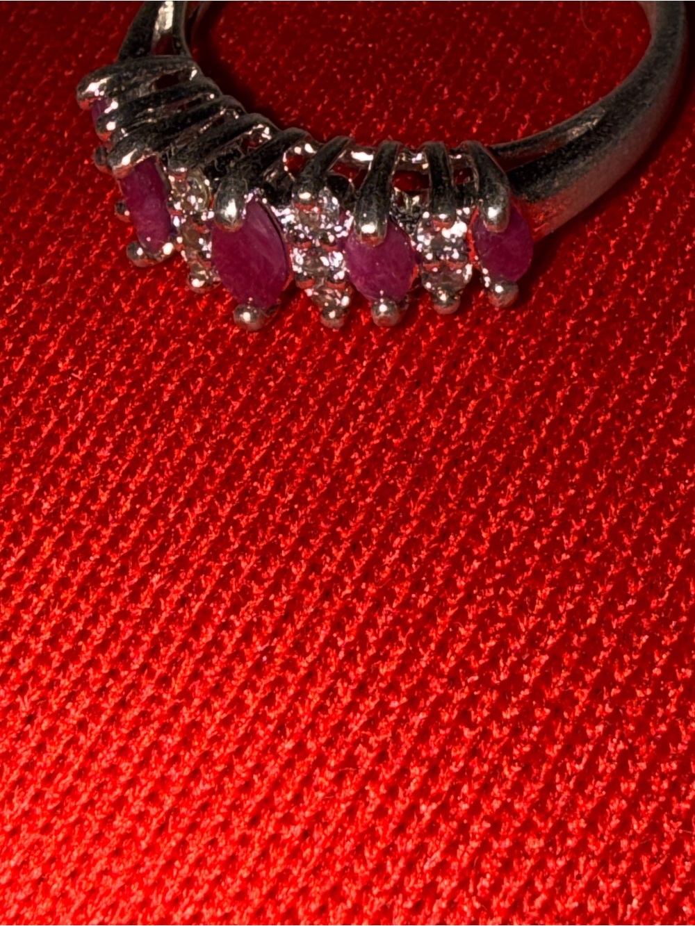 Vintage Sterling Silver Ruby and CZ White Gemstone Stackable Ring sz 8 - Picture 7 of 10